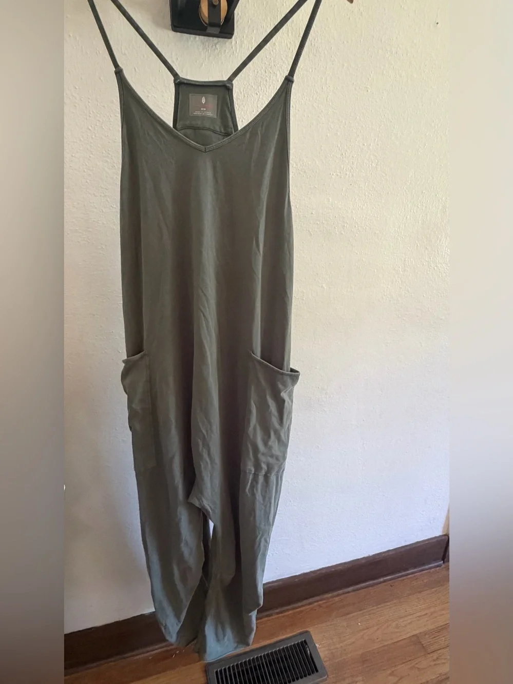 Free People Olive Sage Scoop-Neck Pocket Jumpsuit